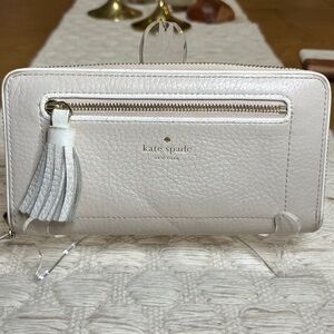 Kate Spade ♠️ Pebbled Leather Blush Pink / tan Continental Zip Around Wallet